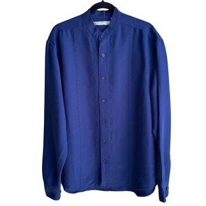 Monte Carlo Mens‎ Embroidered Band Collar Long Sleeve Button-Up Shirt Blue L